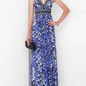 BCBG  Blue Patterned Maxi Dress
